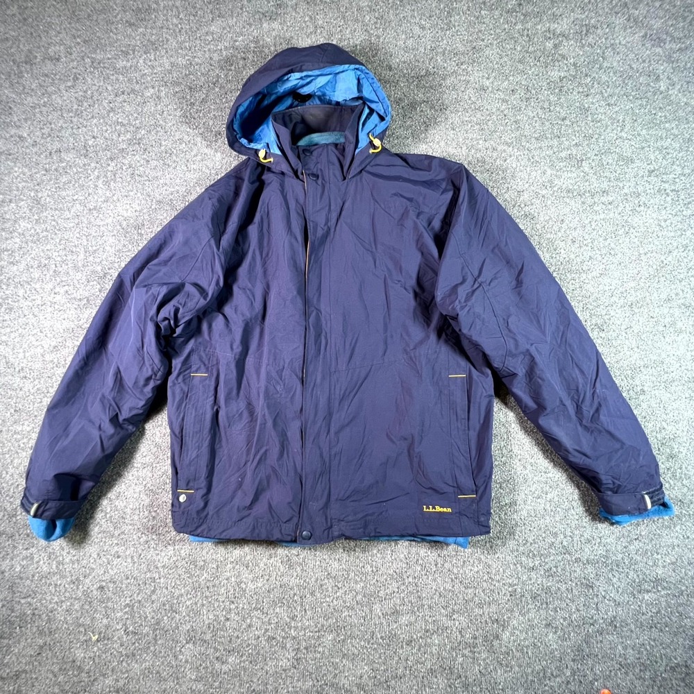 L.L.Bean 3-in-1 Jacket Men 2XL Tall Navy Blue Fleece Lined Zip Out Parka Hiking